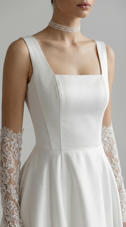 Satin A-Line Square Neck Bridal Wedding Gown